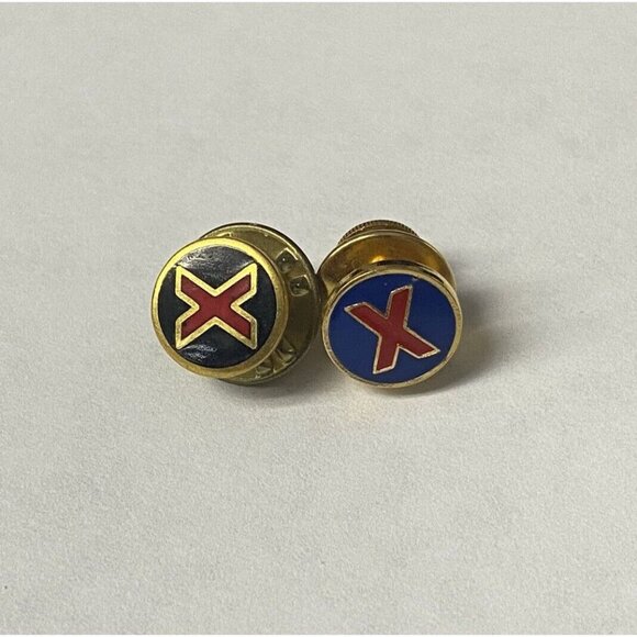 Gold Tone Enamel X Tie Tack Lapel Pin Different Colors Red Blue Black - Picture 1 of 3